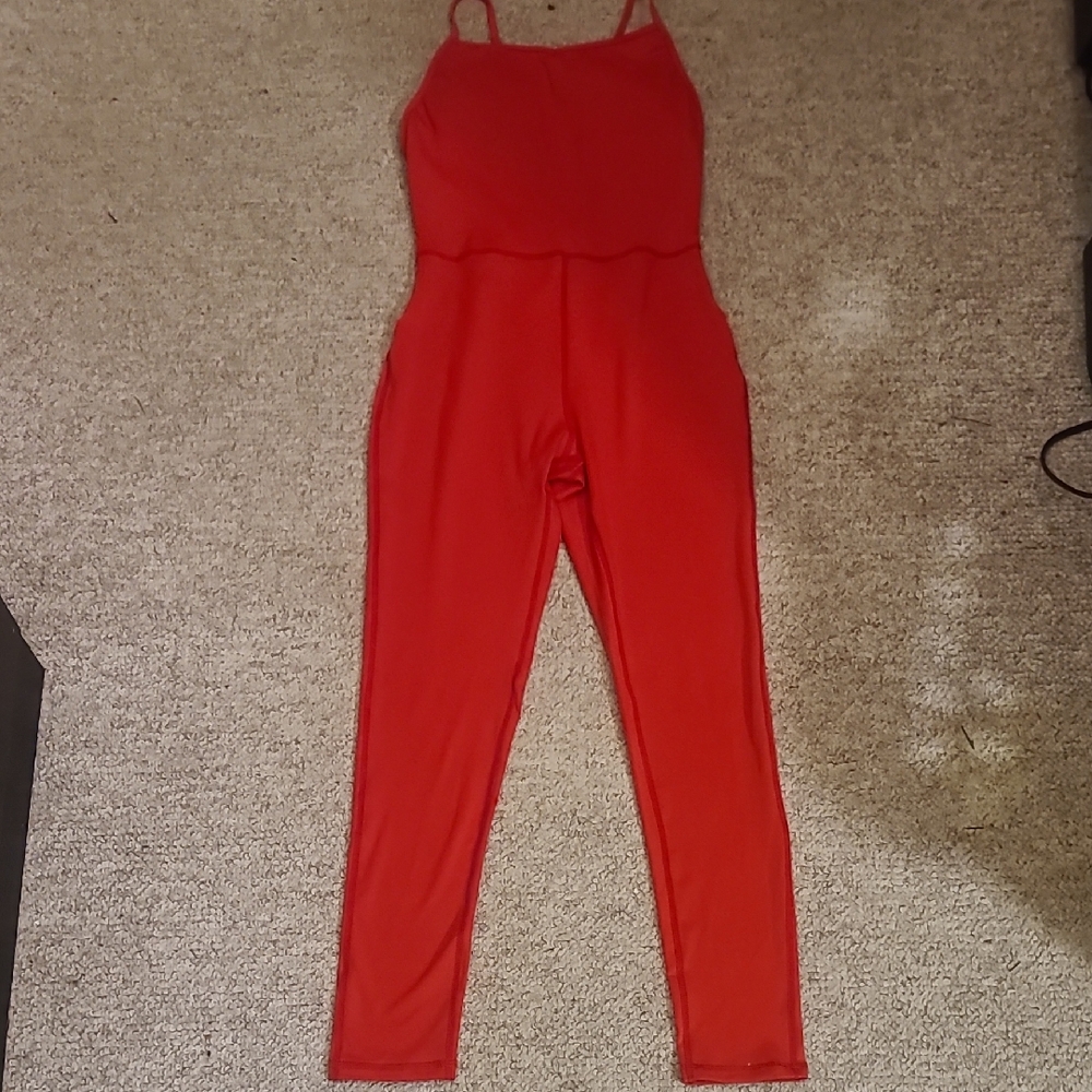 Bright Red Jumpsuit, Sz Xs/small Open Back Crisscross Padded.